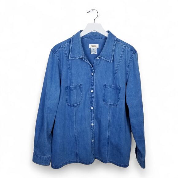 TALBOTS WOMAN Denim Shirt Blue 100% Cotton Double Breast Pocket - 18W - Picture 7 of 9